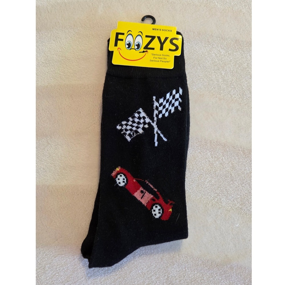 Foozys‎ Racing Car Crew Socks Checkered Flag Novelty Men's Socks Size 10-13 NWT